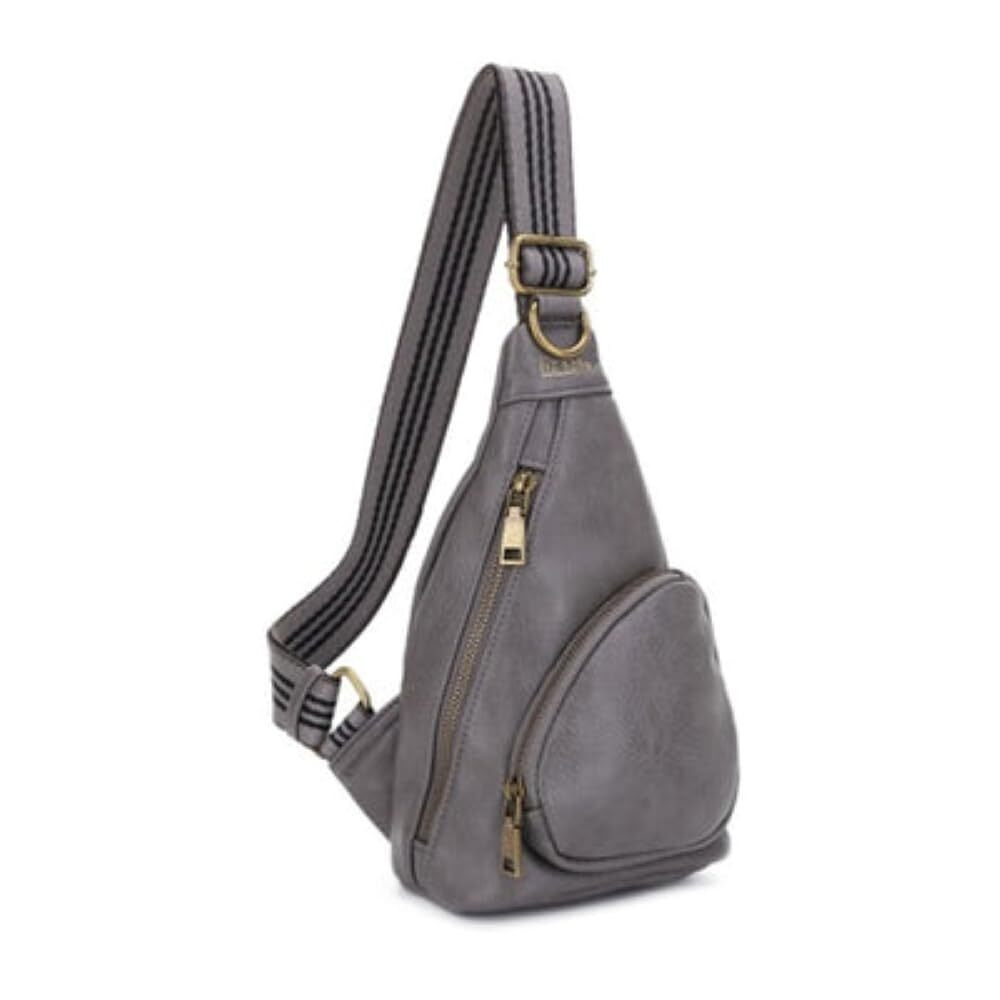 6499 Lori Sling Bag - Chest Bag in Dark Grey, Vegan Leather Travel Sling